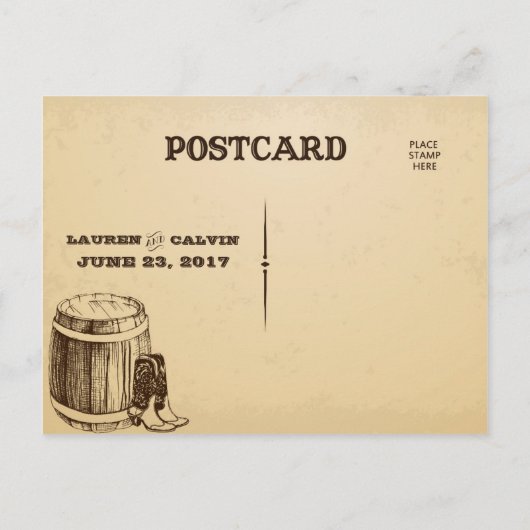 秋の結婚式素朴の日付を保存結婚する 案内ポストカード (裏面)