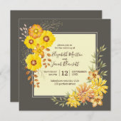 秋の結婚式素朴イエローワイルドバラ、オールドセージ 招待状 (正面/裏面)