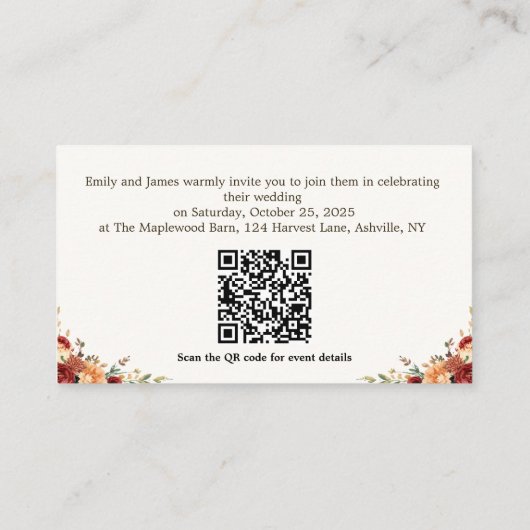 秋の結婚式素朴エンクロージャカード | カスタムQRコード エンクロージャーカード (裏面)