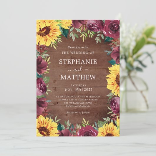 秋の結婚式素朴サンフラワーブルゴーニュフローラ 招待状 (スタンド正面)