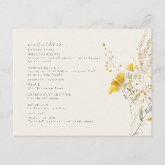 秋の結婚式詳細カードひまわり囲いカード エンクロージャーカード (正面)
