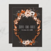 秋の結婚式 オレンジ色の花のデザイン 保存日付のお知らせ 案内ポストカード (正面/裏面)