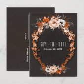秋の結婚式 オレンジ 花柄 Save the Date 案内ポストカード (正面/裏面)