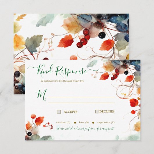 秋の結婚式 出欠カード (正面/裏面)