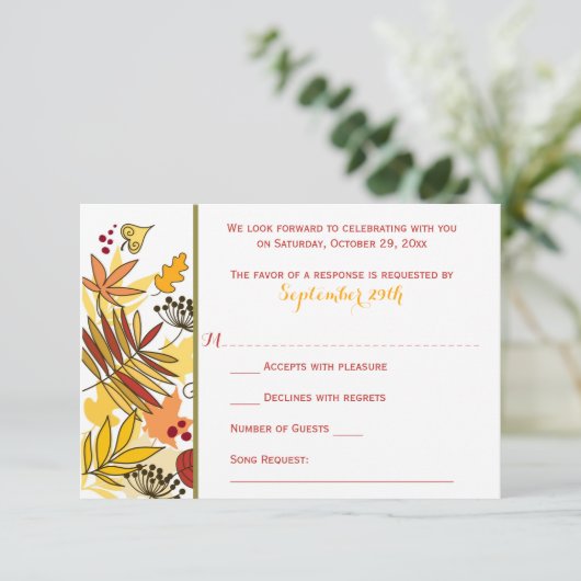 秋の結婚式 出欠ハガキ | 葉, 種, 実 出欠カード (スタンド正面)