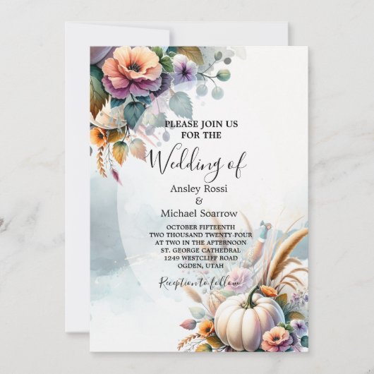 秋の結婚式 招待状 (正面)