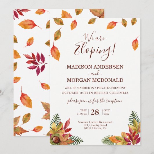 秋の結婚式 挙式後のパーティーのご案内 招待状 (正面/裏面)