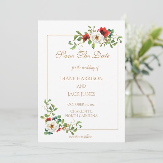 秋の結婚式 水彩画のSave The Date 招待状 (スタンド正面)