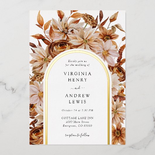 秋の結婚式 箔招待状 (正面)