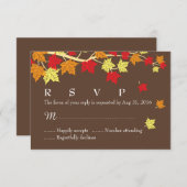 秋の結婚式RSVPカードとカエデの葉落下 出欠カード (正面/裏面)