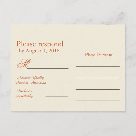 秋の結婚式RSVP インビテーションポストカード (裏面)