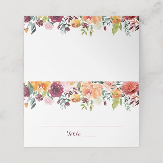 秋の結婚折り畳み座席表オレンジピンク プレイスカード (外部開封)