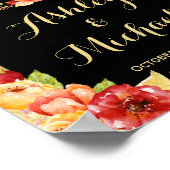 秋の結婚披露宴サイン金ゴールドストライプフローラ ポスター (角)