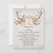 秋の結婚花束と鹿〔雄ジカの〕枝角 招待状 (正面)