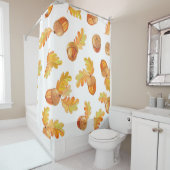 秋の継ぎ目のない模様、オークの葉カラフル付き シャワーカーテン (インサイチュ)