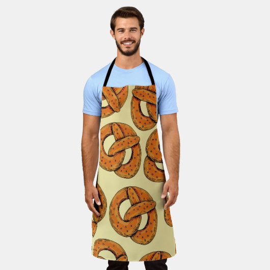 秋の継ぎ目の無い模様（プレッツェル、オクターフェスト）  エプロン (着用した状態)