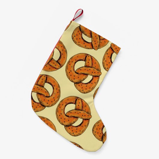 秋の継ぎ目の無い模様（プレッツェル、オクターフェスト）  スモールクリスマスストッキング (正面 (吊り時))