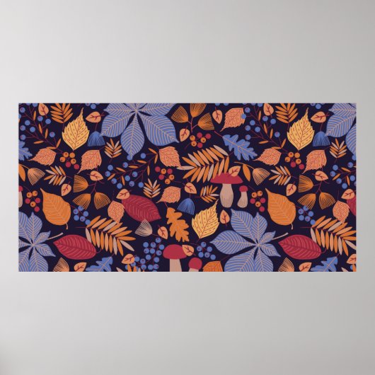 秋の継ぎ目の無い葉パターン ポスター (正面)