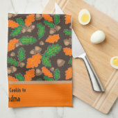 秋の緑とオレンジ離れのタオル キッチンタオル (四つ折り)