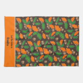 秋の緑とオレンジ離れのタオル キッチンタオル (横)