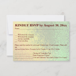 秋の緑と黄色のウェディングRSVP 招待状