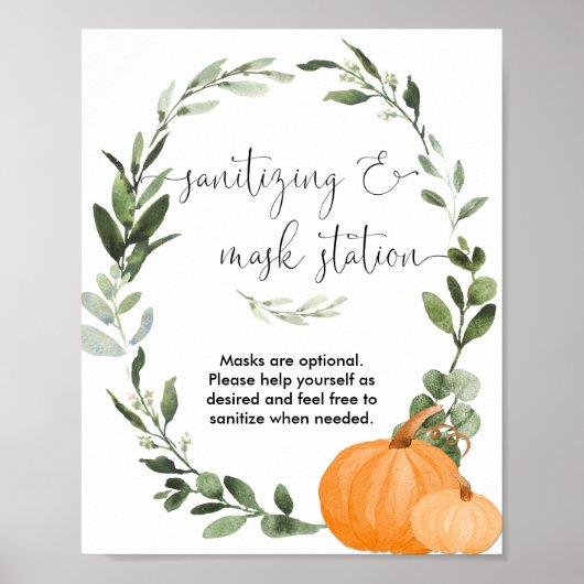 秋の緑のカボチャ消毒マスクステーション看板 ポスター (正面)
