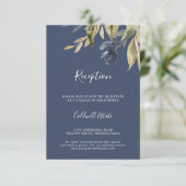 秋の緑のネイビーウェディングレセプションカード エンクロージャーカード (スタンド正面)