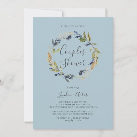 秋の緑のリース |石板カップルのシャワー 招待状 (正面)