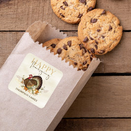 秋の緑の水彩紅葉感謝祭 スクエアシール