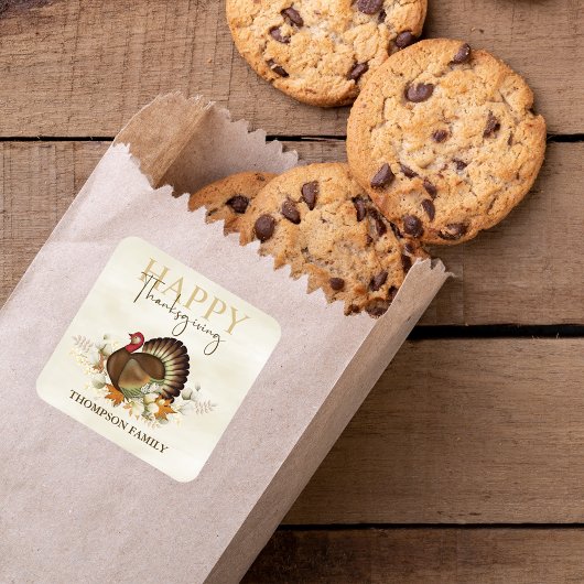 秋の緑の水彩紅葉感謝祭 スクエアシール