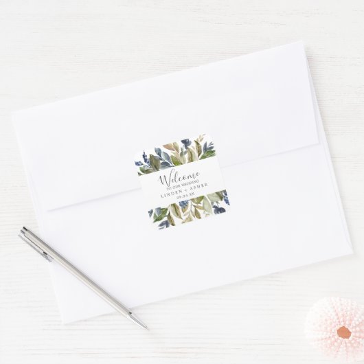 秋の緑結婚の歓迎 スクエアシール (封筒)