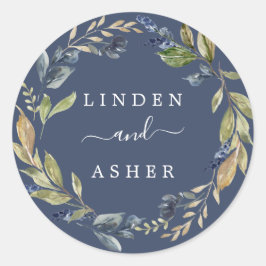 秋の緑 |ネイビー結婚の封筒用シール ラウンドシール