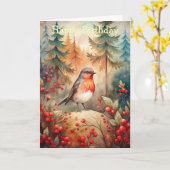 秋の美しいロビン カード (黄色い花)