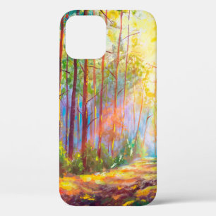 秋の美しい森、風光明媚なラの油絵 iPhone 12ケース