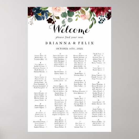 秋の習字アルファベットの座席表 ポスター (正面)