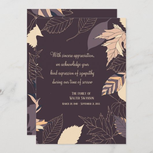 秋の背景の悔やみや弔慰のサンキューカード サンキューカード (正面/裏面)