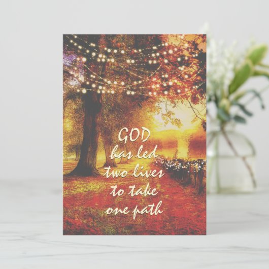 秋の自然の小道 紅葉とイルミネーションのクリスチャン結婚式 招待状 (スタンド正面)