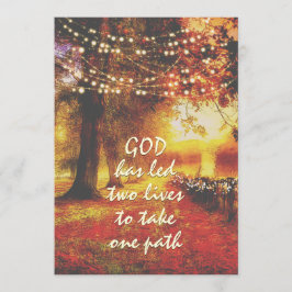 秋の自然の小道 紅葉とイルミネーションのクリスチャン結婚式 招待状