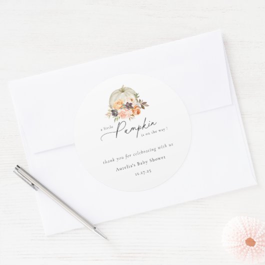 秋の自然フローラカボチャ赤ちゃんシャワーありがとう ラウンドシール (封筒)