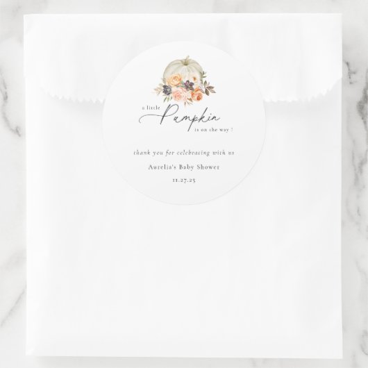 秋の自然フローラカボチャ赤ちゃんシャワーありがとう ラウンドシール (バッグ)