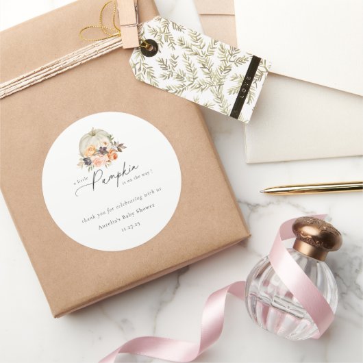 秋の自然フローラカボチャ赤ちゃんシャワーありがとう ラウンドシール (ギフト)