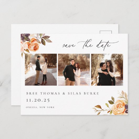 秋の自然フローラ写真の保存日付 ポストカード (正面/裏面)