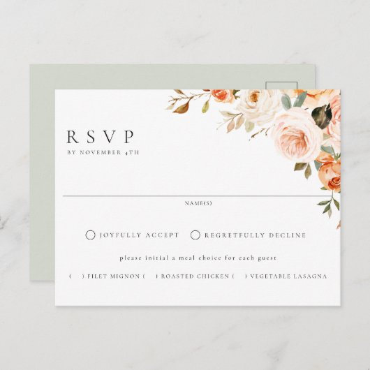秋の自然フローラ食事の選択ウェディングRSVP ポストカード (正面/裏面)