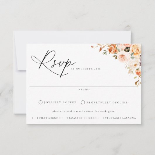 秋の自然フローラ食事選択結婚式RSVPカード 出欠カード (正面)
