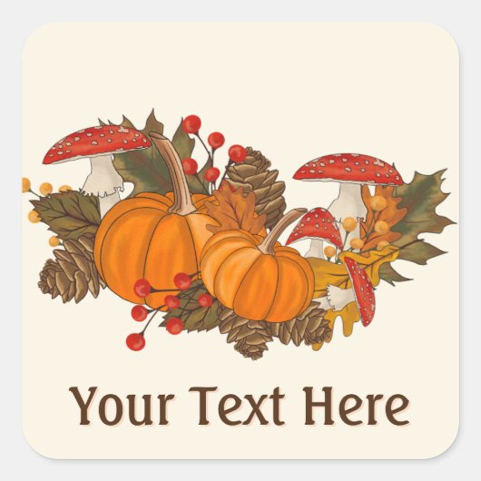 秋の自然紅葉パーソナライズ名文字 スクエアシール (正面)