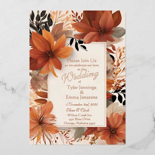 秋の至福 箔招待状 (正面)