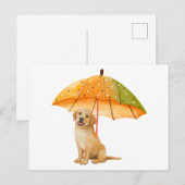 秋の色の傘の下の可愛い子犬 ポストカード (正面/裏面)