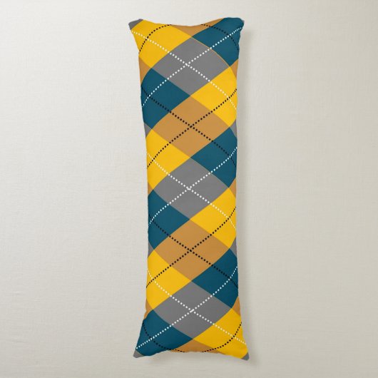 秋の色の幾何学的な格子黄色の茶色のパターン ボディピロー (正面縦)