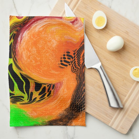 秋の色の抽象芸術の注絵画流 キッチンタオル (四つ折り)