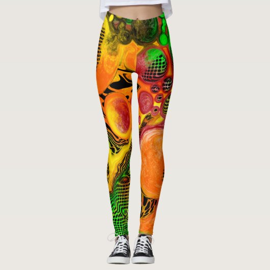 秋の色の抽象芸術の注絵画流 レギンス (正面)